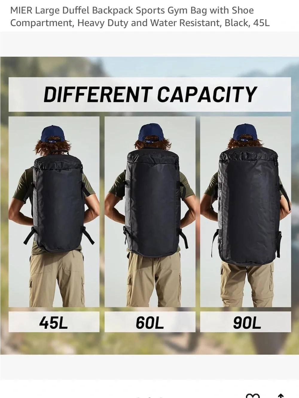 Black Duffel Backpack - Large Sports Gym Bag with Shoe Compartment